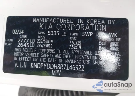 2024 Kia Sportage Plug-In Hybrid X-Line из США, поврежденный, VIN KNDPYDDH8R7146522